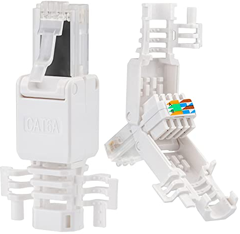 10x RJ45 Cat 6a Netzwerkstecker mit vergoldeten Kontakten cat.6a LAN Crimpstecker Gigabit Connector für Patchkabel, Verlegekabel CAT7 CAT6A CAT6 Kompatibel Werkzeugfrei Werkzeuglos DSL Stecker UTP