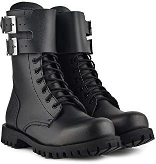 Altercore Anfibi Stivali Militari Donna Uomo Unisex Nero Vegan 12 Buchi Fibbie