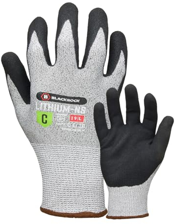 Blackrock Gants Sandy Nitrile Lithium résistants aux coupures niveau C, pour hommes et femmes, sculpture sur bois, résistance aux coups de couteau, gants de travail de sécurité, Gri