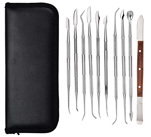 Strumenti per Intagliare la Cera, Set Utensili di Modellazione Intaglio Cera Ceramica in Metallo Scultura Argilla Accessori Modellare a Doppia Punta Scolpire Spatola con Custodia Argento 10 Pezzi