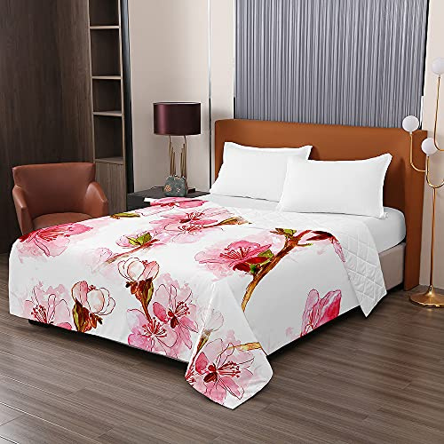 Chickwin Tagesdecke Bettüberwurf Sommer Steppdecke, Blumen Rose Muster Tagesdecken mit Präge Wohndecke Gesteppt Bettdecke Bettbezug für Doppelbett Einzelbett (220x240cm,Kirschblüten)