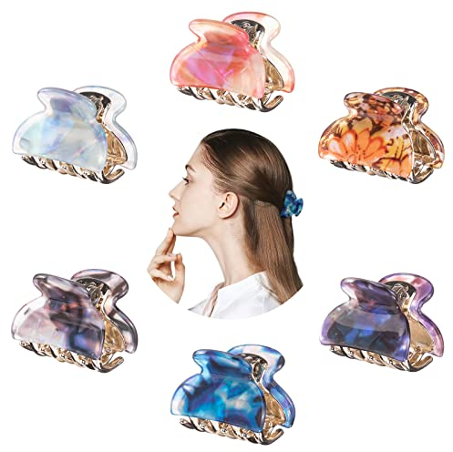 Kavya 6 Stück Haarspangen Damen, Haarklammer Klein Eckig für Dünnes Haar, Rutschfeste Haarspange Schildpatt-Acetat-Leoparden Haarklammern für Damen und Mädchen-C