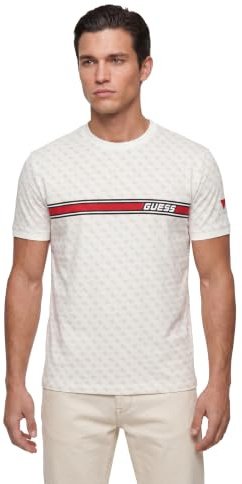 GUESS Jamey Herren-T-Shirt, Größe 4G, AOP, Beige Blanco, Größe XS