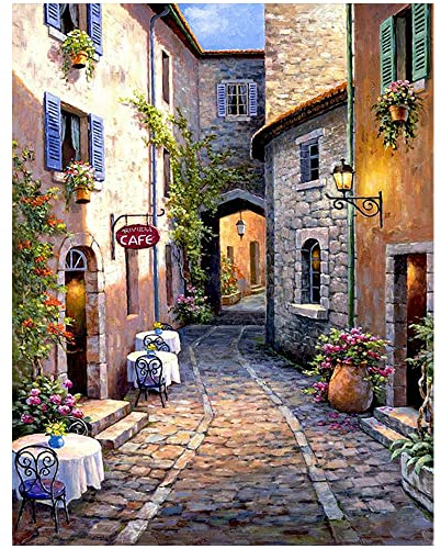 Diamond Painting Quadratische Steine 40x50 cm 5D Diamant Malerei Malen nach Zahlen Diamant Gemälde Diamant Painting Bilder Strass Diamond Painting Ländliche Landschaft Kaffee Gassenlandschaft Puzzle