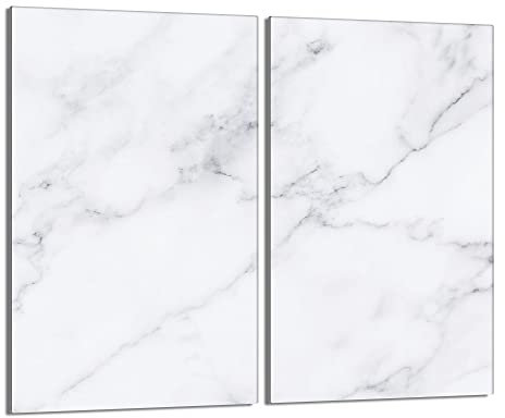 Herdabdeckplatten 2 Teilig 2x30x52 cm Ceranfeldabdeckung Küche Elektroherd Induktion Herdschutz Spritzschutz Glasplatte Schneidebrett, Marmor Weiß