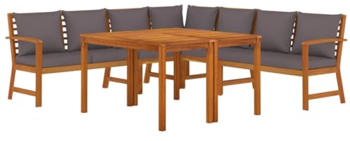 vidaXL Garten Essgruppe 7-TLG., Gartenmöbel Set mit Kissen, Gartengarnitur Sitzgruppe Modulares Design, Lounge Sofa Bank Tisch, Massivholz Akazie