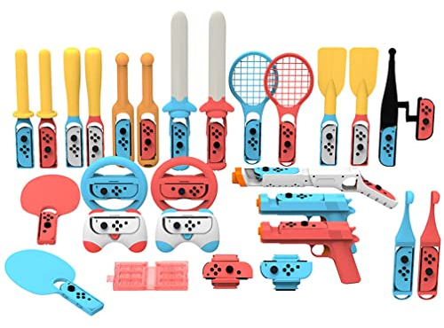 30 in 1 Switch Sports Spiele Zubehörset, Bundle Kit Kompatibel mit Switch/OLED NS Sports für Interaktive Familienspiele (Handgriff, Spiel Pistole, Rennrad, Tennisschläger)