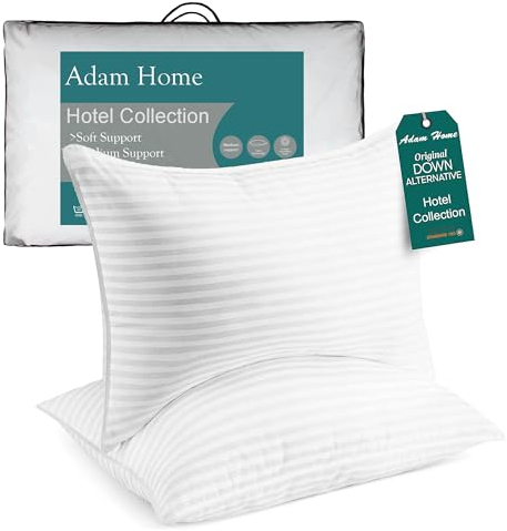 Adam Home Streifen Kissen 2er-Pack (50x75cm) kopfkissen in Hotelqualität, Seitenschläfer-Pillows for Sleeping, schnell zurückfedernde, staubdichte, hochwertig gefüllte Pillow