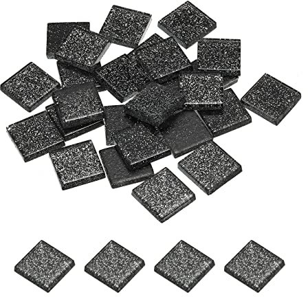 sourcing map Mosaic Tiles, Glass Tiles, Shine Crystal Mosaic Glass Pieces Bulk Square Glitter Crystal Mosaic Tiles 2 x 2cm for Home Decoration, DIY Crafts, Pack of 25(100g, Light Black)