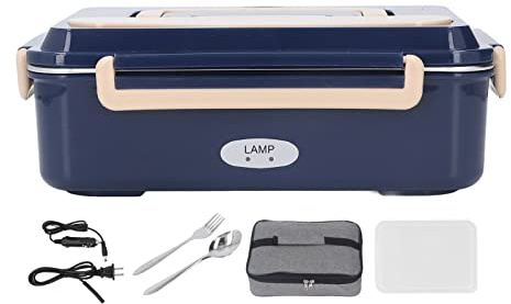 Elektrische Lunchbox, 40 W-80 W, Edelstahl, 1,5 l, frisch, beheizt, Lunchbox-Fach, tragbarer Griff, 2 Gitter mit Löffel, Gabel, für Erwachsene, Auto, LKW, Heimarbeit (110 V US-Spezifikation)