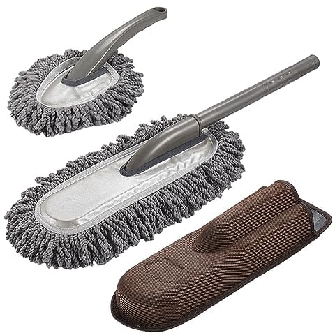 JSCARLIFE Car Duster Kit, 2 Pack Car Dust Brush Set with Microfiber Pollen Dusters Extendable Handle Multipurpose Car Dusters for Cleaning Exterior Interior