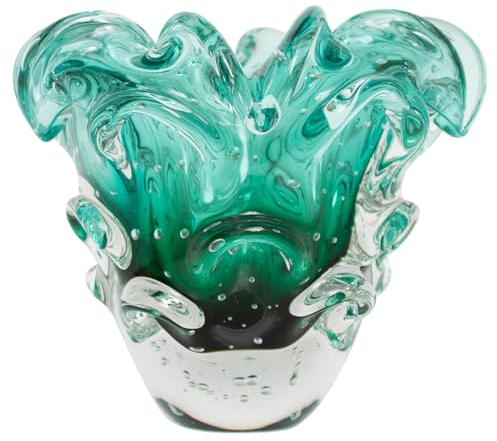 Jarrón de vidrio soplado, modelo Traun (verde) | Centro de mesa de cristal soplado a mano estilo Murano | Exhibición de mesa única | Decoración del hogar o boda | 5.5 libras | por Cristais Labone