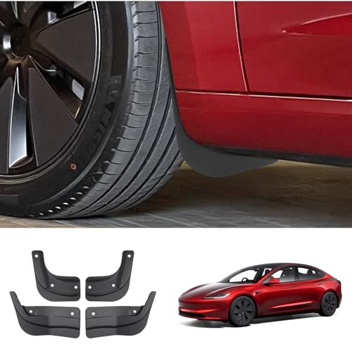 [4 Pezzi] CDEFG Compatibile con Tesla Model 3 2024 Highland Parafanghi Parafango Paraspruzzi Protettiva Protezione Fender per Auto Anteriore + Posteriore ABS Plastica Highland 2024 Accessori