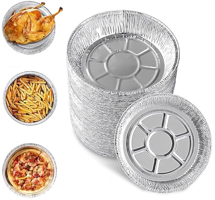 50 Piezas Hornear Papel De Aluminio, Bandejas Redondas De Papel De Aluminio, Sartenes Redondas De Aluminio, Resistente Al Agua y Al Aceite Para Hornear, Cocer Al Vapor, Cocinar y Almacenar(7 Pulgadas)