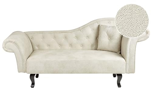 Beliani Chaiselongue Samt hell beige rechts gesteppt Kissen Chesterfield-Stil Lattes II