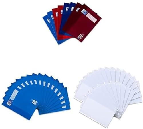 Bundle Oxford Schulheft A4, 16 Blatt, je 2x Lin mix, kariert liniert, 8 Stück + Schulheft A4, 16 Blatt, Lineatur 25, liniert, 15 Stück + Heftumschlag A4, aus Kunststoff, transparent, farblos, 25 Stück