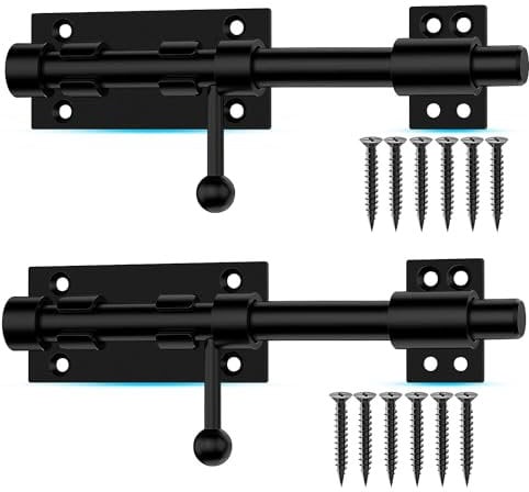 Slide Bolt Gate Latch, 7.8 Inch Heavy Duty Solid Stainless Steel Bolts Latches,for Fence, Yard Doors, Garages, Bedrooms, Cupboards and Window (2 Pack, Black)