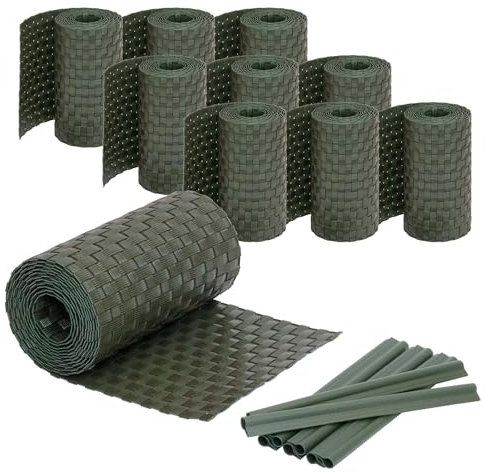 Jardinion Sichtschutzstreifen Rattan Optik 250 x 19cm, 10 Stück (25m) Grün inkl. 20 Befestigungsclips Sichtschutz Rattan, Balkon Sichtschutz, Terrassen- und Gartenzaun Sichtschutz