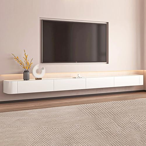 Moderner Schwebender TV-Ständer Mit Stauraum – Wandmontierte Medienkonsole Für Wohnzimmer Und Schlafzimmer – Eleganter TV-Schrank Mit Offenen Regalen Und Versteckten Fächern(Weiß,280cm)