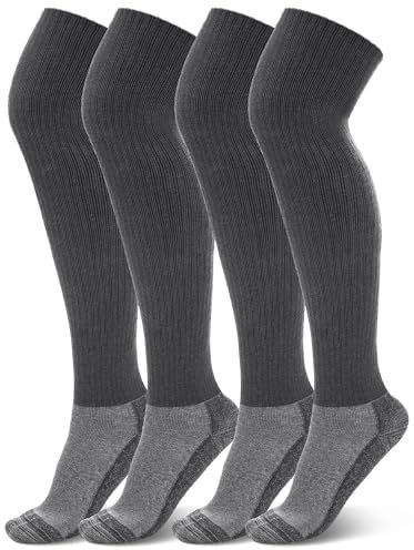 Croloose 2 paia di calzini da uomo in misto lana merino pesante, sopra il ginocchio, termici, invernali, alti calzini per stivali da uomo, Grigio, taglia unica