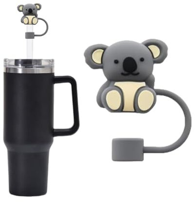 1Pc 10mm Cute Koala Bear Straws Covers Cap 0.4in Cute Animal Silicone Straws Toppers for Stanley 30&40 Oz Tumblers with Handle, Reusable Dust-Proof Drinking Straws Tips Lids,Straw Protectors