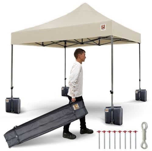 3x3m Pop Up Gorilla Gazebo Fully Waterproof Heavy Duty with Leg Weights Wheeled Carrybag Eight Heavy Duty Pegs and Guy Rope Set - Cream