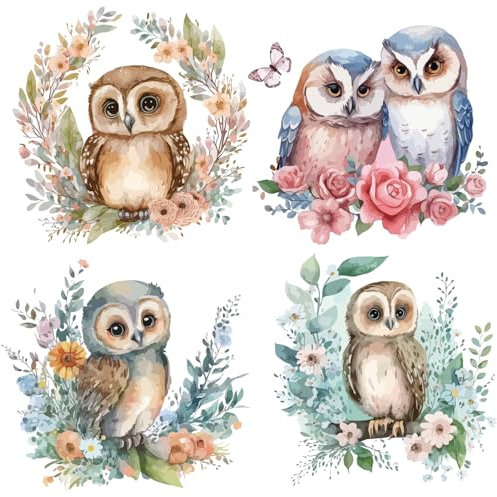 GORGECRAFT 4 Stil 16cm Eulen Fensteraufkleber Runde Eulen Blumen Blätter Statischer Aufkleber Für Schiebetüren Glasfenster Dekorativer Doppelseitiger Warnaufkleber Zum Verhindern von Vogel Und Hunde