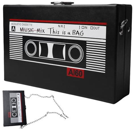 SPORWAY Borsa A Spalla Retrò: Borsa A Mano Cassette Per Donne, Look Radio Per Feste Disco Anni 80 90 (19 x 12 x 5 cm, Nero)
