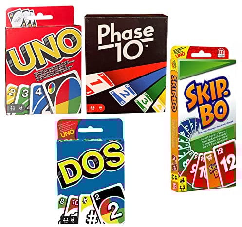 Rappelkiste Spielwaren Spar-Set - 4 Verschiedene Kartenspiele-Set: UNO, Skip BO, Phase 10 und DOS,