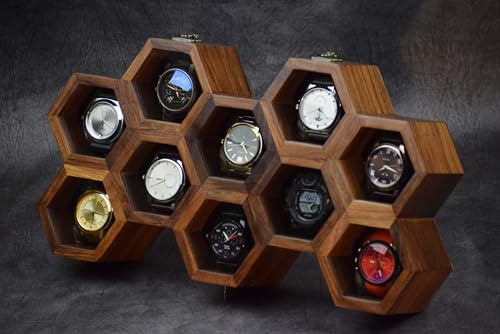 Extra große, hochwertige Uhrenbox aus Rosenholz mit Wabenstruktur, Vitrine, Sammler-Organizer für Herren, Vintage-Uhren-Aufbewahrungsbox für Herren, zum Aufbewahren und Aufbewahren Ihrer Uhren siche