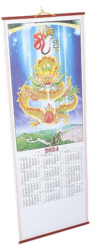 OFFSCH Chinesischer Neujahrskalender Hängekalender Wand Mit Drachenmuster Traditioneller Papierkalender Monddatum Home Office Dekoration