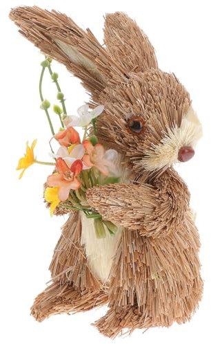 MAGICLULU Hand Woven Straw Rabbit Ornament Decorative Emulation Animal for Easter Home Decor for Table Decoration Nursery or Desktop Display 1Pc