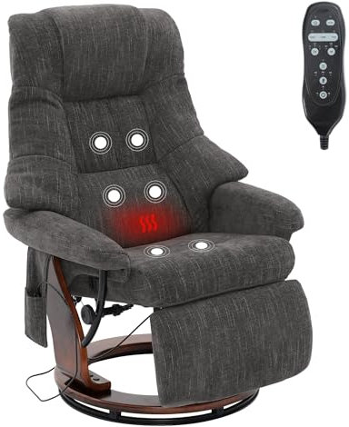 Mingone Fernsehsessel Massagesessel mit Wärmefunktion Elektrisch Relaxsessel mit Liegefunktion Holz TV-Sessel für Wohnzimmer 360°Drehbar,Schwarz bis 150kg