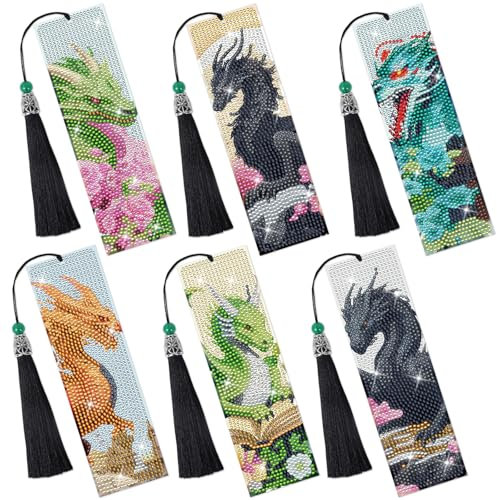 Afritee Diamond Painting Lesezeichen Drachen - Fantasie Tier Diamant Kunst Lesezeichen für Erwachsene, Einzigartige Handgemachte Geschenke Lesezeichenset mit Diamantmalerei
