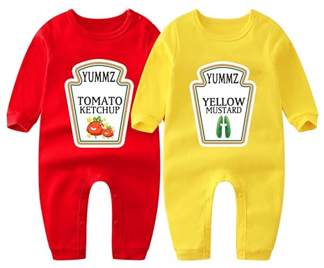 AOUYOA Baby Zwillinges Baby Bodys Yummz Tomato Ketchup Neugeborenen Strampler Jungen Mädchen Geschenk Zwillinge Babybekleidung