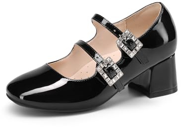 DREAM PAIRS Girls Double Strap Pumps | Sleek Patent Finish, Square Toe Growing Room, Double Straps Secure Fit, Cushioned Footbed Comfort