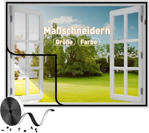 MAGZO Anpassend Fliegengitter Fenster Ohne Magnetöffnung Breite weniger als 80cm, Insektenschutz Fenster Fiberglasgewebe Montage ohne Bohren, Fliegengittertür ohne Magnetverschluss