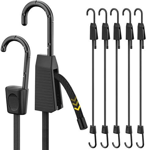 Rugtol Spanngummi mit Haken Verstellbar, 6er Set Expander 60 cm Schwarz, 100% Latex Gummispanner mit Stahlhaken und kratzfester Kunststoffbeschichtung für Sonnensegel, Tarpaulins, Outdoor Allzweck