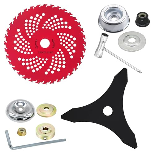Freischneider Messer 2er Set, 25.4mm Dorn Rasentrimmer Messer, Ersatzmesser Motorsense, Freischneider Sägeblatt, Rasentrimmer Zubehör Freischneiderklinge Dickichtmesser mit Adapter für Mäharbeiten (B)