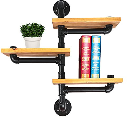 Duoruameng 3 Schichten Schweberegal Industrielle Rohrregal Wandregal Massivholzregal Rohr Regal Vintage Bücherregal für Wohnzimmer, Schlafzimmer