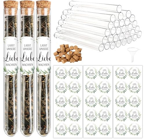 Gastgeschenke Hochzeit 30pcs - Lasst unsere Liebe wachsen Reagenzgläser für Blumensamen zur Hochzeitsgeschenk Gastgeschenk für Hochzeit Taufe Kommunion Konfirmation Geburtstag Jugendweihe