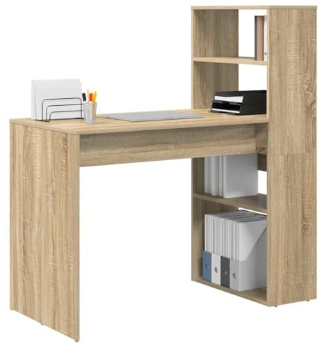 vidaXL Schreibtisch Sonoma-Eiche 113 x 54 x 120 cm Holzwerkstoff, Moderner Schreibtisch, rechteckiger Tisch mit viel Stauraum, funktionaler Arbeitsplatz für Zuhause oder Büro