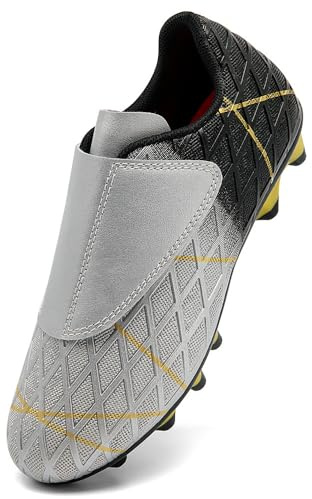 VTASQ Boys Football Boots Kids Girls Football Shoes Firm Ground Soccer Trainers Athletics Sport Shoes Teenager Profession Competition Indoor Outdoor Cleats Sneakers Black Silver UK10