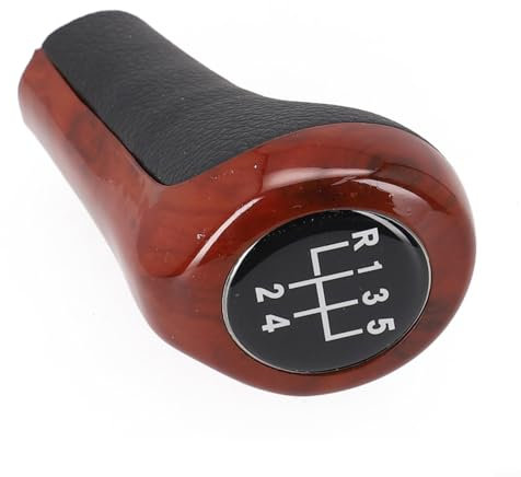 Sandyseptember Pomo de palanca de cambios de cuero de grano de madera compatible con la amplia gama de modelos de BMW (5 velocidades)
