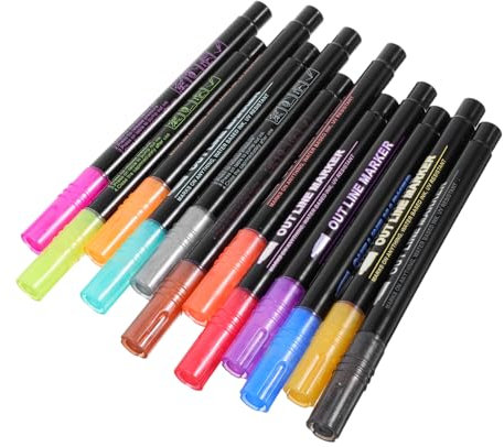 Operitacx 12 Stück Glitzerstifte mit Silbernen Highlights Doppellinien Marker für Kreative Projekte Scrapbooking Handlettering Diy Kunsthandwerk als für Teenager