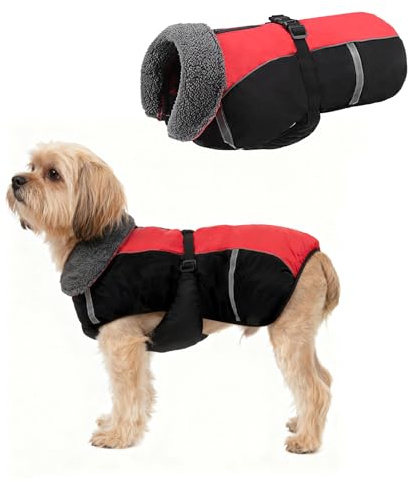 SCENEREAL Warm Dog Coat - Waterproof Dog Jacket Fleece Vest with Adjustable Buckle & Leash Hole, Windproof Reflective Cold Weather Coats for Small Medium Large Dogs