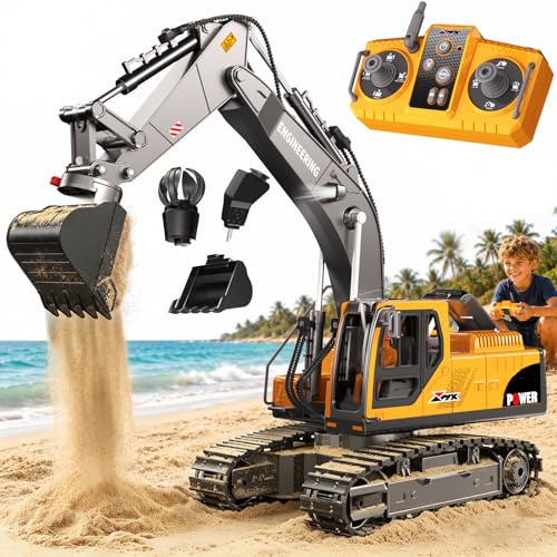 GraceDuck Pelleteuse Télécommandée 3-en-1, 2,4 GHz avec Fonctions Son & Lumière - Rotation 680° et 3 Accessoires Interchangeables, Convient à Divers terrains, Jouet idéal pour Les Enfants de 6-12 Ans