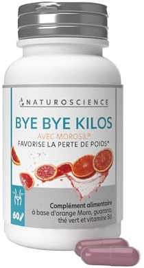 Naturoscience - ByeBye Kilos - Complément Alimentaire Minceur, Perte de Poids, Brûleur de Graisse - Extrait d’Orange Sanguine Morosil Breveté, Guarana, Thé Vert, Vitamine B6-60 Gélules
