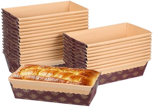 WEKADRIN 25 Stück Teiliges Rechteckige Papier backformen aus Hochwertigem Hitzebeständigem Papier Einweg kuchenformen für Brot Kuchen und Muffins Stapelbar für Zuhause Bäckerei und