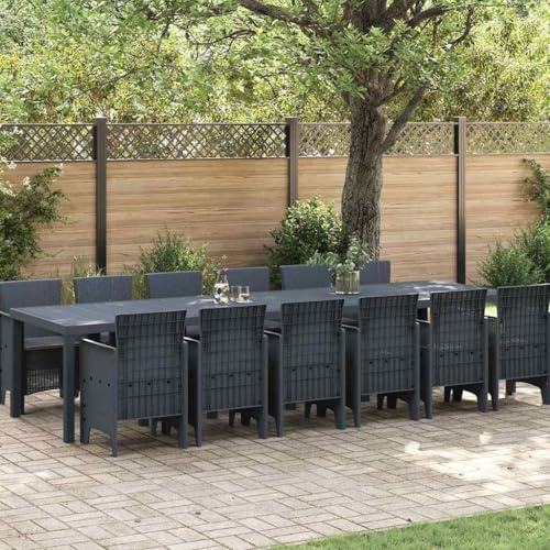 QJBSAVVA Garten Essgruppe 13 teilig Anthrazit Poly-Rattan 350x100x73 cm Modernes Outdoor Dining Set mit 12 Stühlen und großem Tisch Robust und Langlebig für Garten Terrasse Balkon